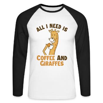 Kaffee und meine Giraffen, Giraffidae, Nubien, Afrikaner - Unisex Baseballshirt langarm - Weiß/Schwarz - Vorne - Nik (191cm)