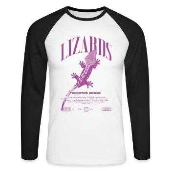 Gecko à crête Streetwear gardien de lézard - T-shirt baseball manches longues Homme - blanc/noir - Devant - Nik (191cm)
