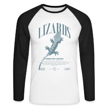 Gecko à crête Streetwear gardien de lézard - T-shirt baseball manches longues Homme - blanc/noir - Devant - Nik (191cm)