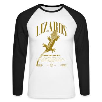 Gecko à crête Streetwear gardien de lézard - T-shirt baseball manches longues Homme - blanc/noir - Devant - Nik (191cm)