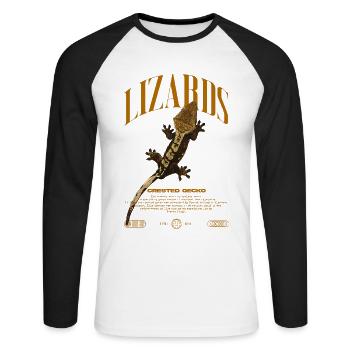 Gecko à crête Streetwear gardien de lézard - T-shirt baseball manches longues Homme - blanc/noir - Devant - Nik (191cm)
