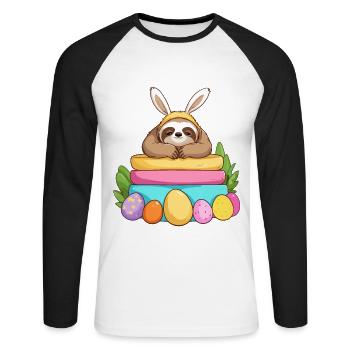 Drôle de paresseux lapin de Pâques emblématique Pâques - T-shirt baseball manches longues Homme - blanc/noir - Devant - Nik (191cm)