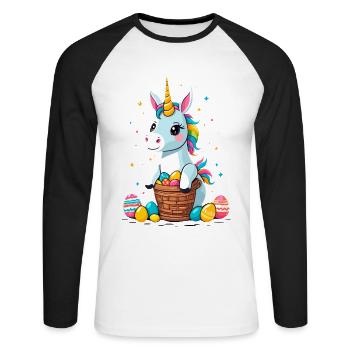 Lustiges Einhorn Osterhase Süßes Ostereinhorn - Unisex Baseballshirt langarm - Weiß/Schwarz - Vorne - Nik (191cm)
