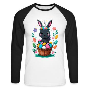 Funny Unicorn Easter Bunny Cute Easter Unicorn - Unisex Long Sleeve Baseball T-Shirt - white/black - Front - Nik (191cm)