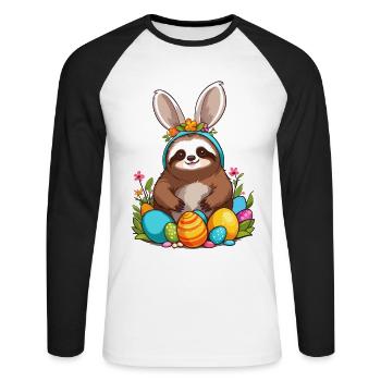 Funny Sloth Easter Bunny Iconic Easter - Unisex Long Sleeve Baseball T-Shirt - white/black - Front - Nik (191cm)