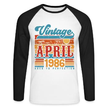 Avril 1986, Cadeau Anniversaire Vintage avril 1986 - T-shirt baseball manches longues Homme - blanc/noir - Devant - Nik (191cm)
