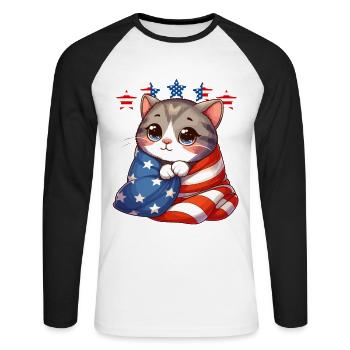 Tous les chats américains Fête de l'Indépendance Cat America - T-shirt baseball manches longues Homme - blanc/noir - Devant - Nik (191cm)