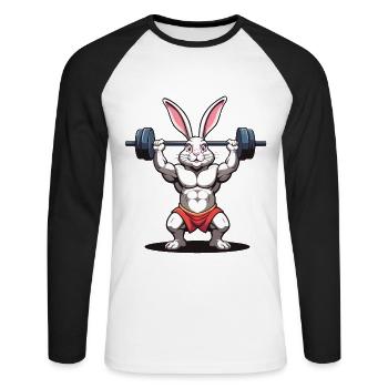 Easter Bunny Body Building Animal Funny Workout - Unisex Long Sleeve Baseball T-Shirt - white/black - Front - Nik (191cm)
