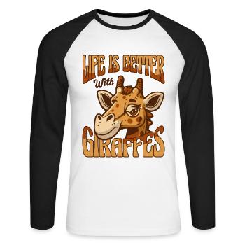 La vie est meilleure avec les girafes nubiennes africaines - T-shirt baseball manches longues Homme - blanc/noir - Devant - Nik (191cm)