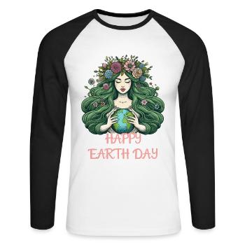 Mother Earth Happy Earth Day Nature Environment Flowers - Unisex Long Sleeve Baseball T-Shirt - white/black - Front - Nik (191cm)