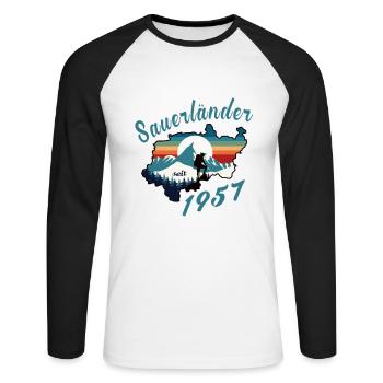 1957 anniversaire Sauerländer Original Retro Sunset - T-shirt baseball manches longues Homme - blanc/noir - Devant - Nik (191cm)