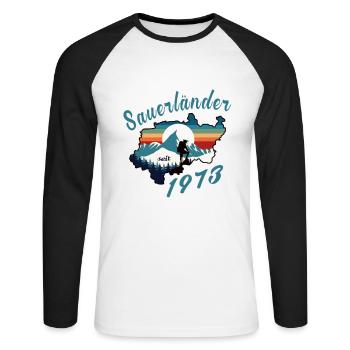 1973 anniversaire Sauerländer Original Retro Sunset - T-shirt baseball manches longues Homme - blanc/noir - Devant - Nik (191cm)