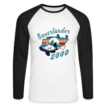 2000 anniversaire Sauerländer Original Retro Sunset - T-shirt baseball manches longues Homme - blanc/noir - Devant - Nik (191cm)