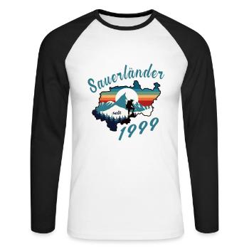 1999 anniversaire Sauerländer Original Retro Sunset - T-shirt baseball manches longues Homme - blanc/noir - Devant - Nik (191cm)