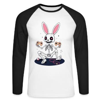 Osterhase Gamer Ikonisches Ostern Gaming - Unisex Baseballshirt langarm - Weiß/Schwarz - Vorne - Nik (191cm)