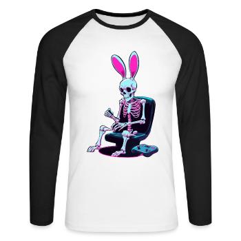 Osterhase Gamer Ikonisches Ostern Gaming - Unisex Baseballshirt langarm - Weiß/Schwarz - Vorne - Nik (191cm)