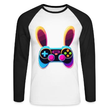 Lapin de Pâques Gamer Jeux de Pâques emblématiques - T-shirt baseball manches longues Homme - blanc/noir - Devant - Nik (191cm)