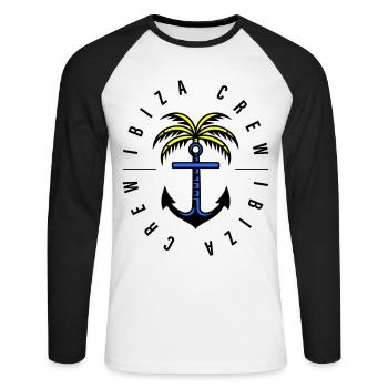 Ibiza Crew Anchor Palm Tree - Unisex Long Sleeve Baseball T-Shirt - white/black - Front - Nik (191cm)