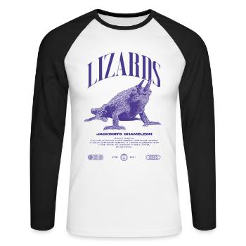Jackson's Chamäleon Streetwear Eidechsenwärter - Unisex Baseballshirt langarm - Weiß/Schwarz - Vorne - Nik (191cm)