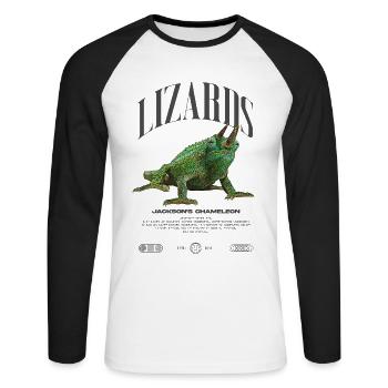 Jackson's Chamäleon Streetwear Eidechsenwärter - Unisex Baseballshirt langarm - Weiß/Schwarz - Vorne - Nik (191cm)