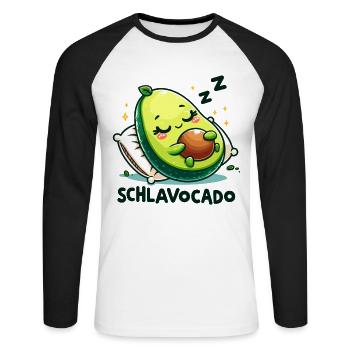 Schlavocado Schlafshirt Avocado Schlafanzug Frucht - Unisex Baseballshirt langarm - Weiß/Schwarz - Vorne - Nik (191cm)