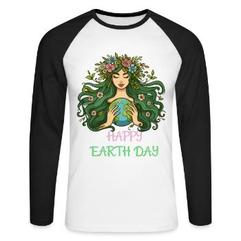 Happy Earth Day Mother Earth Nature Environment Globe - Unisex Long Sleeve Baseball T-Shirt - white/black - Front - Nik (191cm)