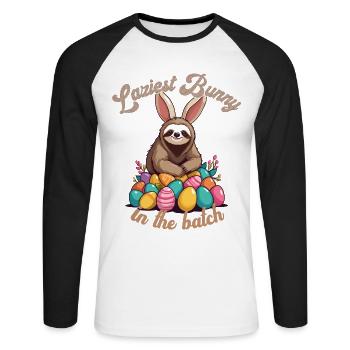 Drôle de dicton Mignon Pâques paresseux paresseux paresseux - T-shirt baseball manches longues Homme - blanc/noir - Devant - Nik (191cm)