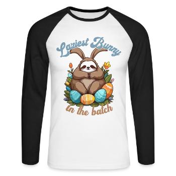 Funny Saying Sloth Easter Bunny Iconic - Unisex Long Sleeve Baseball T-Shirt - white/black - Front - Nik (191cm)