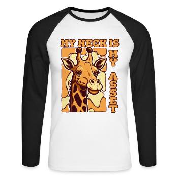 Mein Hals ist mein Kapital Giraffidae Nubischer Afrikaner - Unisex Baseballshirt langarm - Weiß/Schwarz - Vorne - Nik (191cm)