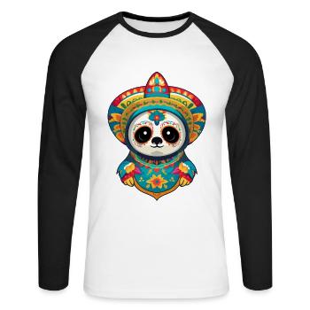 Faultier Ikonischer Zuckerschädel Mexiko - Unisex Baseballshirt langarm - Weiß/Schwarz - Vorne - Nik (191cm)