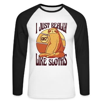 Just Really Like Sloths Pilosa Folivora - Unisex Long Sleeve Baseball T-Shirt - white/black - Front - Nik (191cm)