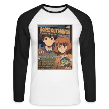 Bored : un faux magazine d’anime manga - T-shirt baseball manches longues Homme - blanc/noir - Devant - Nik (191cm)
