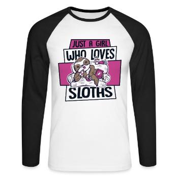 Girl Who Loves Sloths Pilosa Folivora - Unisex Long Sleeve Baseball T-Shirt - white/black - Front - Nik (191cm)
