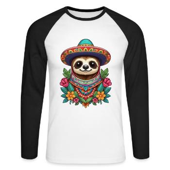 Paresseux Sugar Skull Mexique Design esthétique - T-shirt baseball manches longues Homme - blanc/noir - Devant - Nik (191cm)