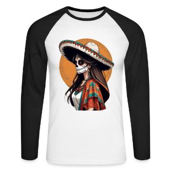 Iconic Sugar Skull Mexican Girl - Unisex Long Sleeve Baseball T-Shirt - white/black - Front - Nik (191cm)