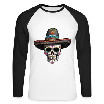 Fête mexicaine emblématique de Sugar Skull - T-shirt baseball manches longues Homme - blanc/noir - Devant - Nik (191cm)