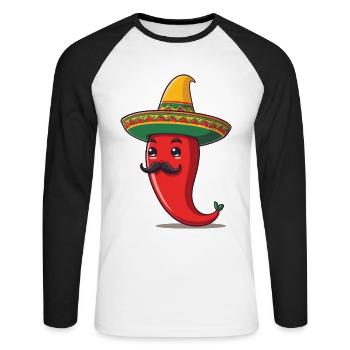 Aesthetic Chili Streetwear Mexican Hot Style - Unisex Long Sleeve Baseball T-Shirt - white/black - Front - Nik (191cm)