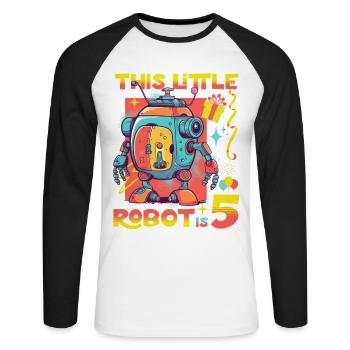 Enfants Anniversaire Robot Âge Cinq 5ème Anniversaire Robotique - T-shirt baseball manches longues Homme - blanc/noir - Devant - Nik (191cm)