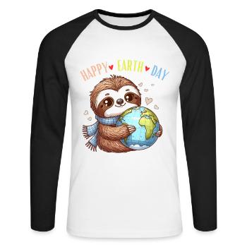 Happy Earth Day Sloth World Globe Heart Nature - Unisex Long Sleeve Baseball T-Shirt - white/black - Front - Nik (191cm)