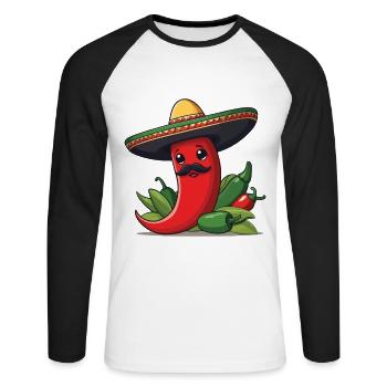 Aesthetic Chili Pepper Chili Streetwear Hot - Unisex Long Sleeve Baseball T-Shirt - white/black - Front - Nik (191cm)