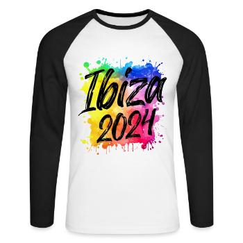 Ibiza 2024 Bunt Klecks - Unisex Baseballshirt langarm - Weiß/Schwarz - Vorne - Nik (191cm)