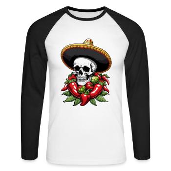 Aesthetic Chili Skull Design Mexican Style - Unisex Long Sleeve Baseball T-Shirt - white/black - Front - Nik (191cm)