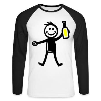 Boire une bouteille de bière - T-shirt baseball manches longues Homme - blanc/noir - Devant - Nik (191cm)