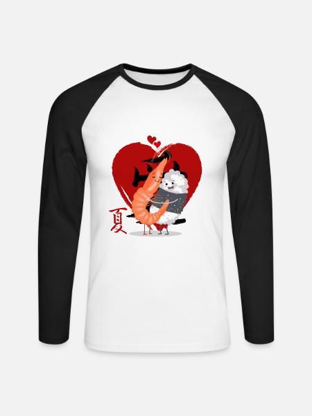 Sushi - liebe mich zärtlich - Unisex Baseballshirt langarm - Weiß/Schwarz