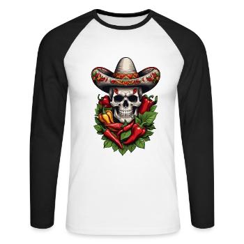 Esthétique Chili Skull Design Style mexicain - T-shirt baseball manches longues Homme - blanc/noir - Devant - Nik (191cm)