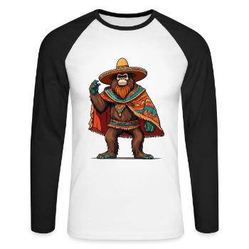 Mexican Bigfoot Sasquatch Sombrero - Unisex Long Sleeve Baseball T-Shirt - white/black - Front - Nik (191cm)