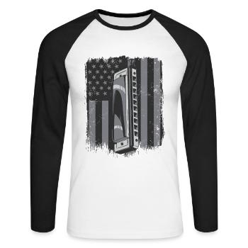 Harmonica drapeau américain harmonique bouche harpe - T-shirt baseball manches longues Homme - blanc/noir - Devant - Nik (191cm)