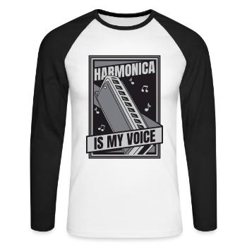 Harmonica Is My Voice Harmonist Harmonicist - Unisex Long Sleeve Baseball T-Shirt - white/black - Front - Nik (191cm)