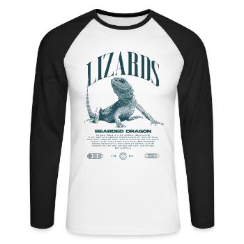 Dragon barbu Streetwear gardien de lézard - T-shirt baseball manches longues Homme - blanc/noir - Devant - Nik (191cm)