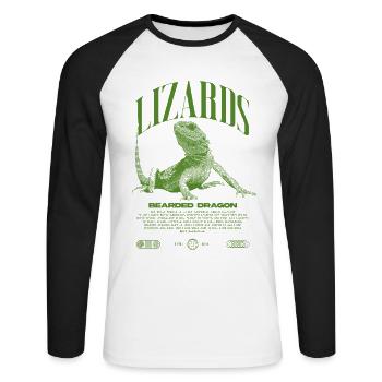 Dragon barbu Streetwear gardien de lézard - T-shirt baseball manches longues Homme - blanc/noir - Devant - Nik (191cm)
